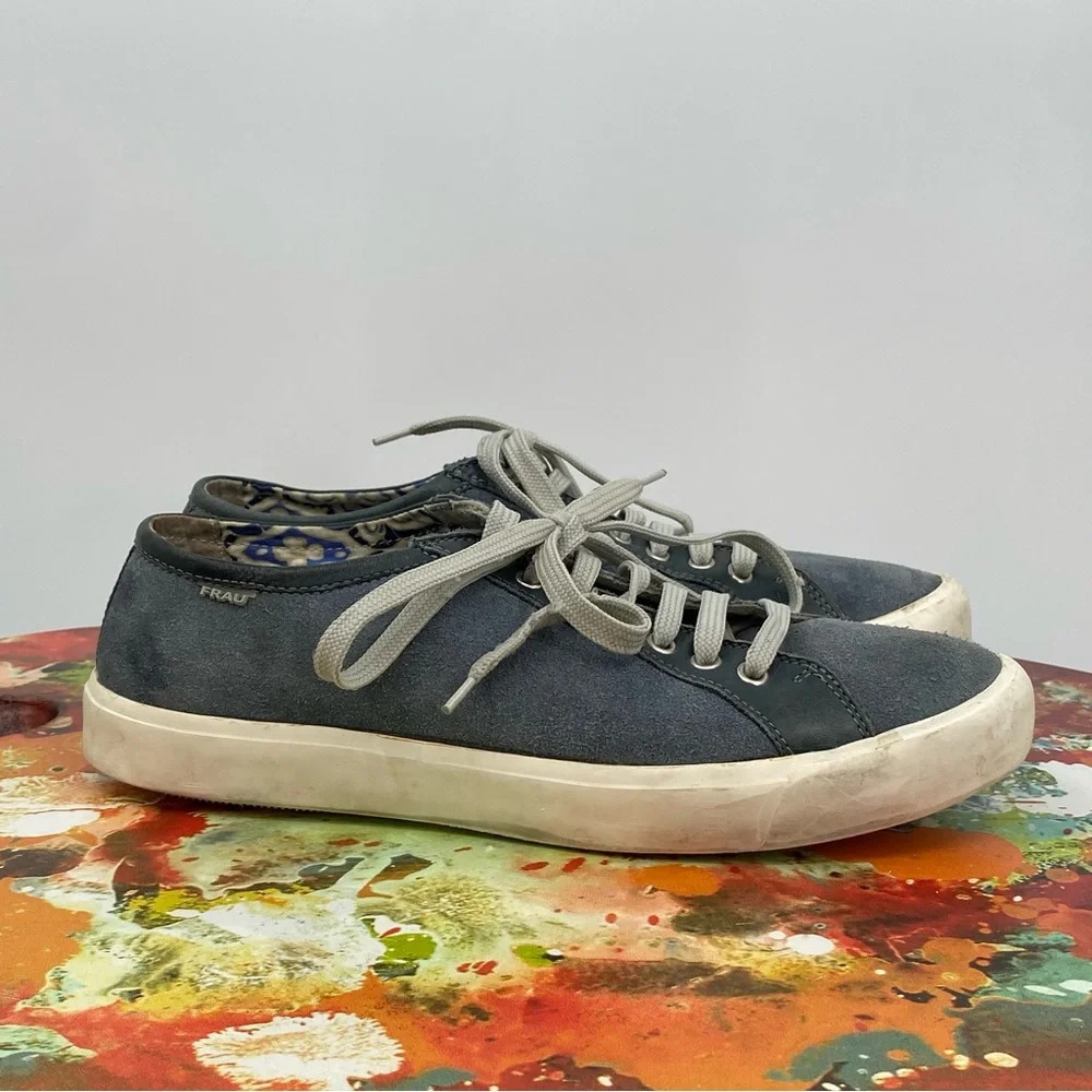 Frau‎ Footwear Lace up Low Top Sneakers Womens Size 41 US 9 Blue Leather Suede